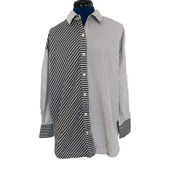 Steve Madden Striped Button Up Oversized Cotton Shirt Women's Size S Goth Retro - Picture 1 of 8